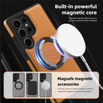 Skal till Samsung Galaxy S25 Ultra med ringstativ, magnetiskt skal i PU-läder, bakstycke