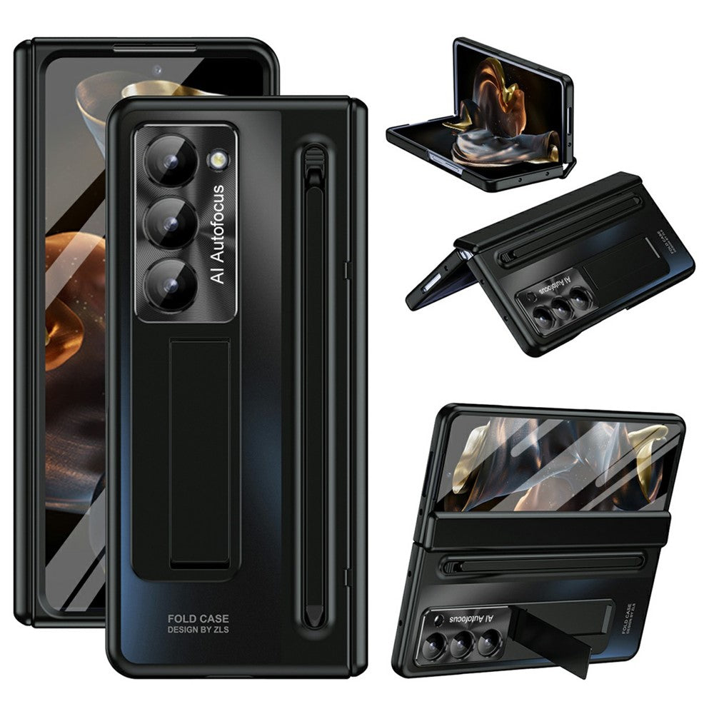 Til Samsung Galaxy Z Fold Special Cover Kickstand Hængsel PC Telefon Cover med Hærdet Glas Film, Stylus