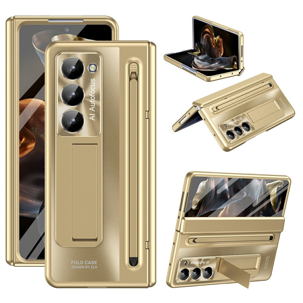 Til Samsung Galaxy Z Fold Special Cover Kickstand Hængsel PC Telefon Cover med Hærdet Glas Film, Stylus