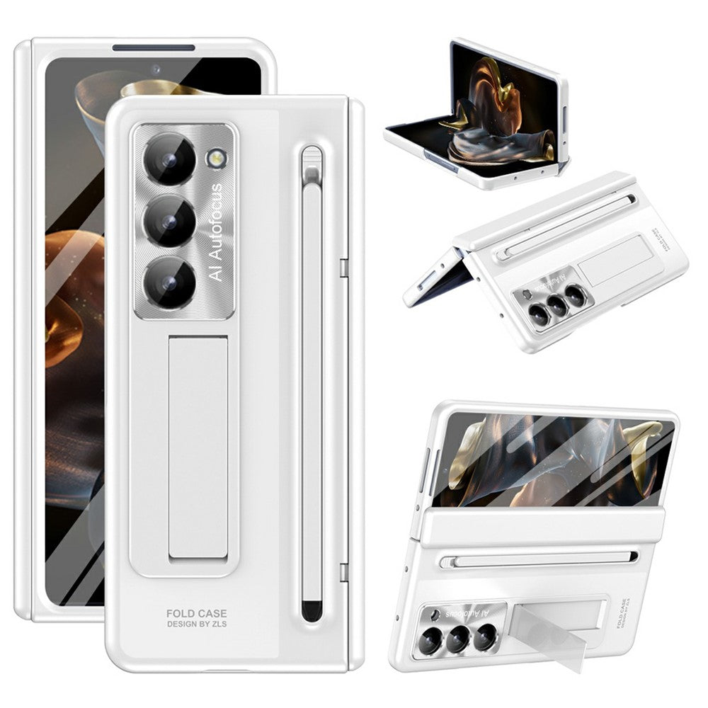 Til Samsung Galaxy Z Fold Special Cover Kickstand Hængsel PC Telefon Cover med Hærdet Glas Film, Stylus