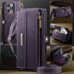 CASEME For iPhone 14 Pro Case C39 RFID Blocking Zipper Wallet Stand Leather Cover with Strap