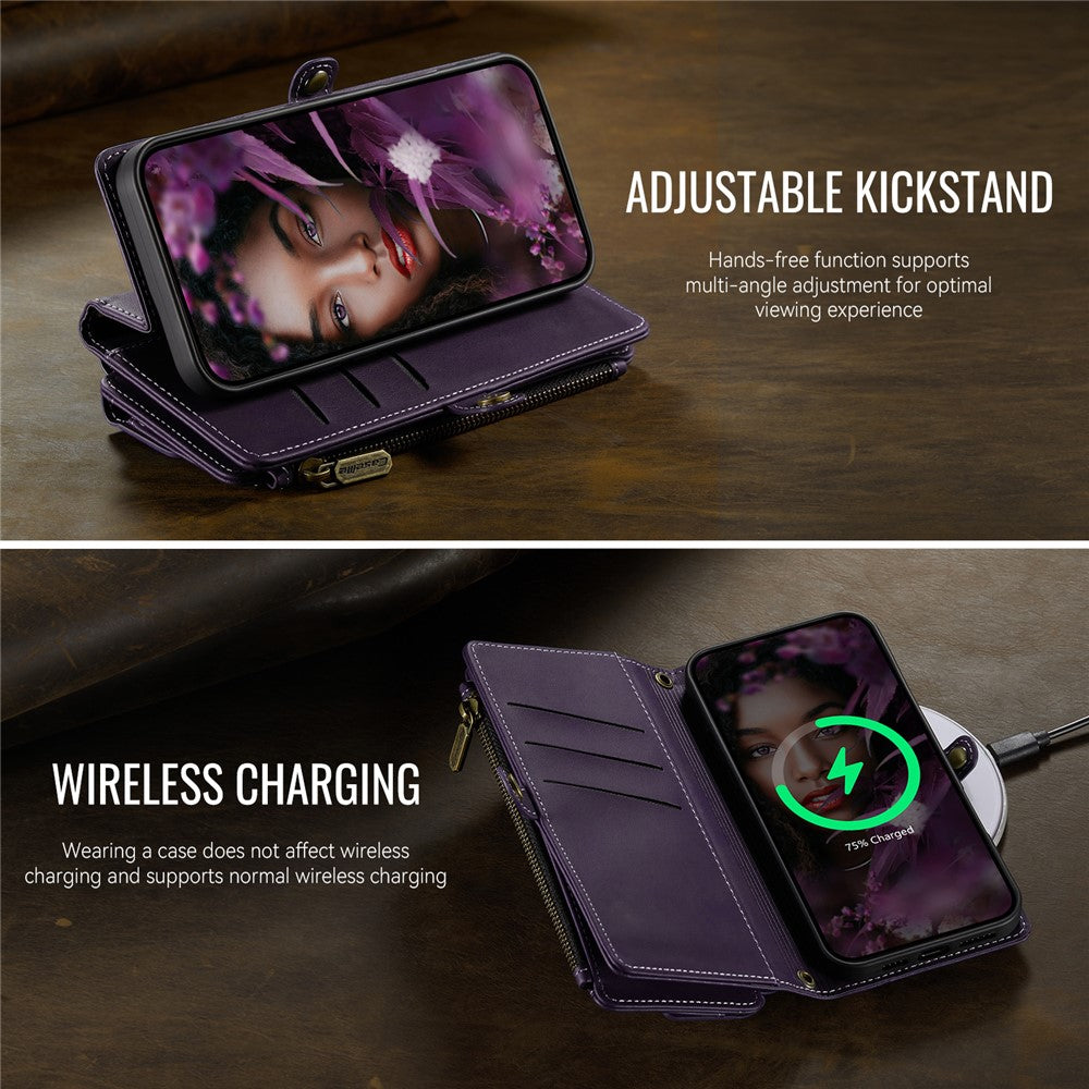 CASEME For iPhone 14 Pro Max Case  C39 RFID Blocking Zipper Wallet Stand Leather Cover with Strap