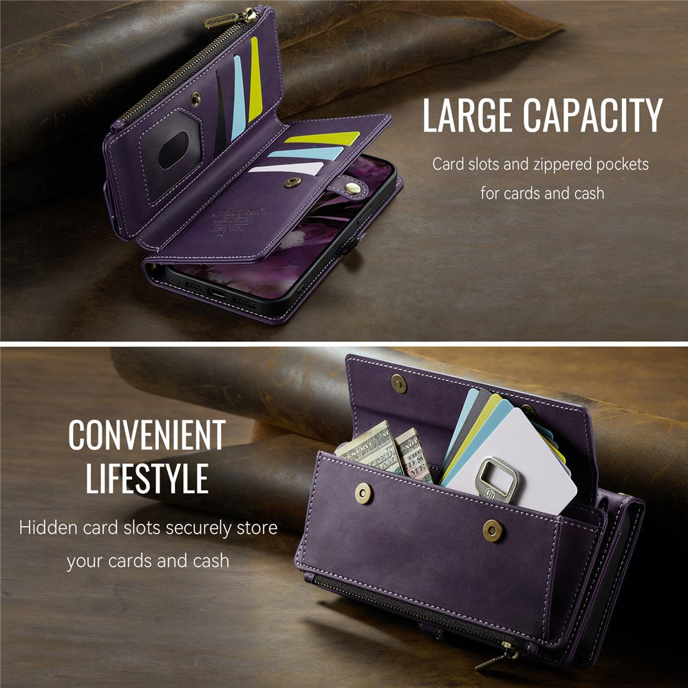 CASEME For iPhone 14 Pro Max Case  C39 RFID Blocking Zipper Wallet Stand Leather Cover with Strap