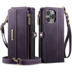 CASEME For iPhone 14 Pro Max Case  C39 RFID Blocking Zipper Wallet Stand Leather Cover with Strap