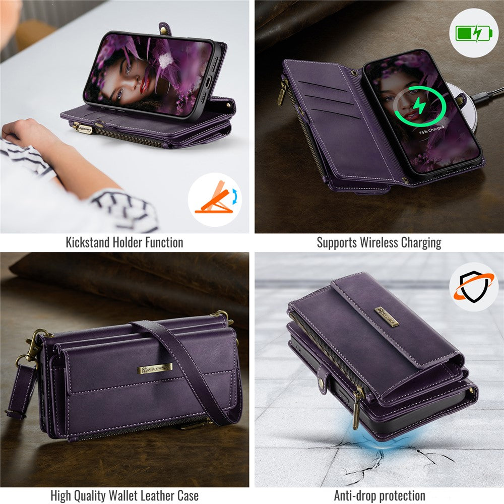 CASEME For iPhone 14 Pro Max Case  C39 RFID Blocking Zipper Wallet Stand Leather Cover with Strap