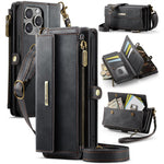 CASEME For iPhone 14 Pro Max Case  C39 RFID Blocking Zipper Wallet Stand Leather Cover with Strap
