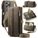 CASEME For iPhone 14 Pro Max Case  C39 RFID Blocking Zipper Wallet Stand Leather Cover with Strap