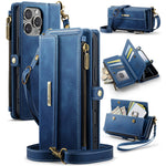 CASEME For iPhone 14 Pro Max Case  C39 RFID Blocking Zipper Wallet Stand Leather Cover with Strap