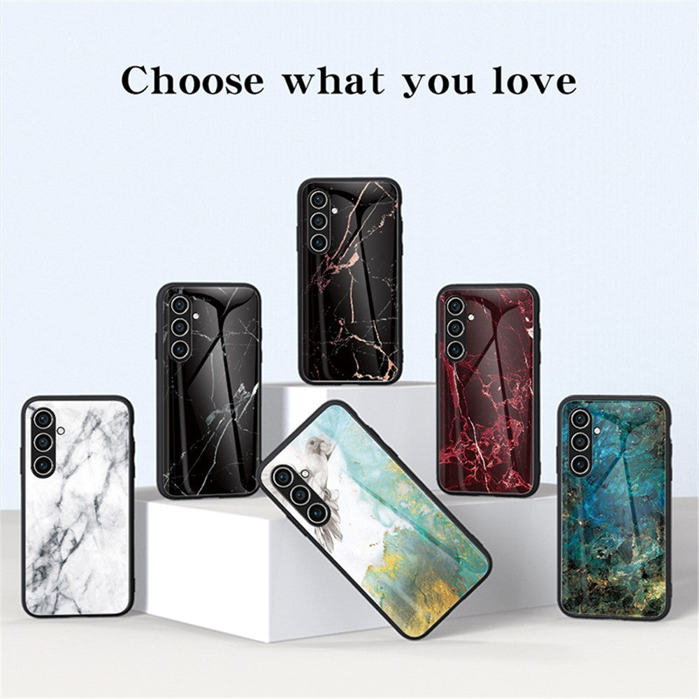 Til Samsung Galaxy A36 5G Cover Marmormønster Hærdet Glas + PC + TPU Beskyttende Telefoncover