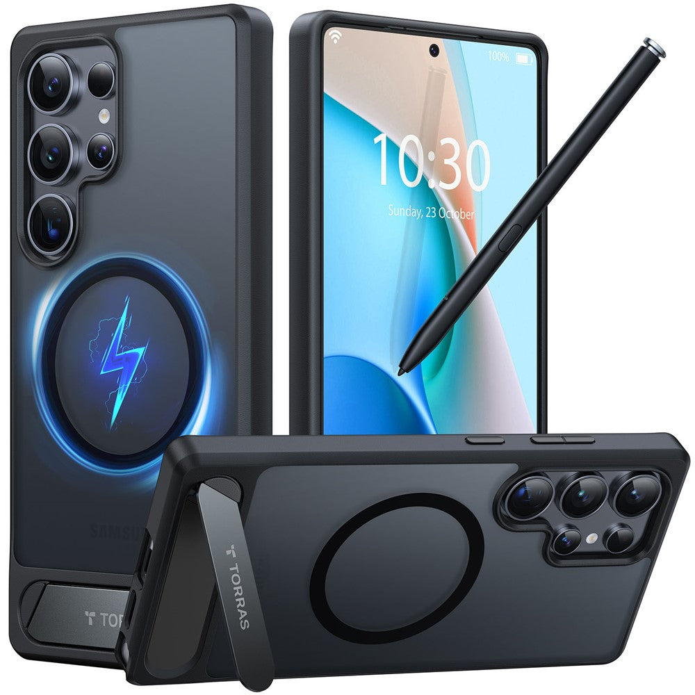 TORRAS Ostand L1-serien för Samsung Galaxy S25 Ultra magnetiskt skal med stativ i TPU+PC-fodral