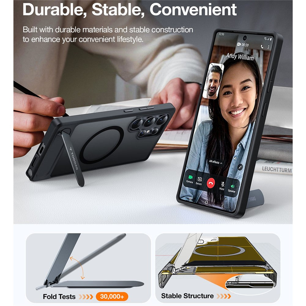 TORRAS Ostand L1-serien för Samsung Galaxy S25 Ultra magnetiskt skal med stativ i TPU+PC-fodral