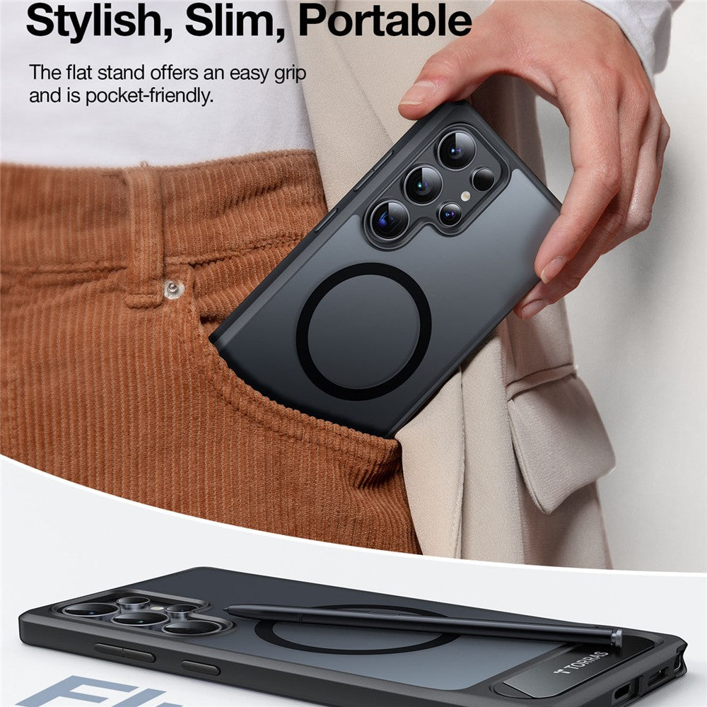 TORRAS Ostand L1-serien för Samsung Galaxy S25 Ultra magnetiskt skal med stativ i TPU+PC-fodral