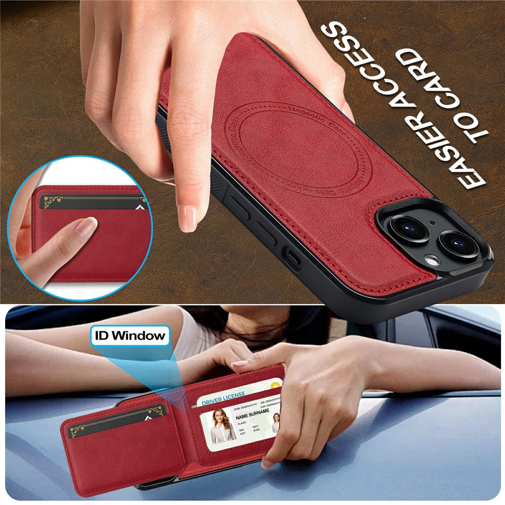 LC.IMEEKE L3 For iPhone 15 Plus Magnetic Case Detachable Card Holder Leather+TPU Mobile Cover