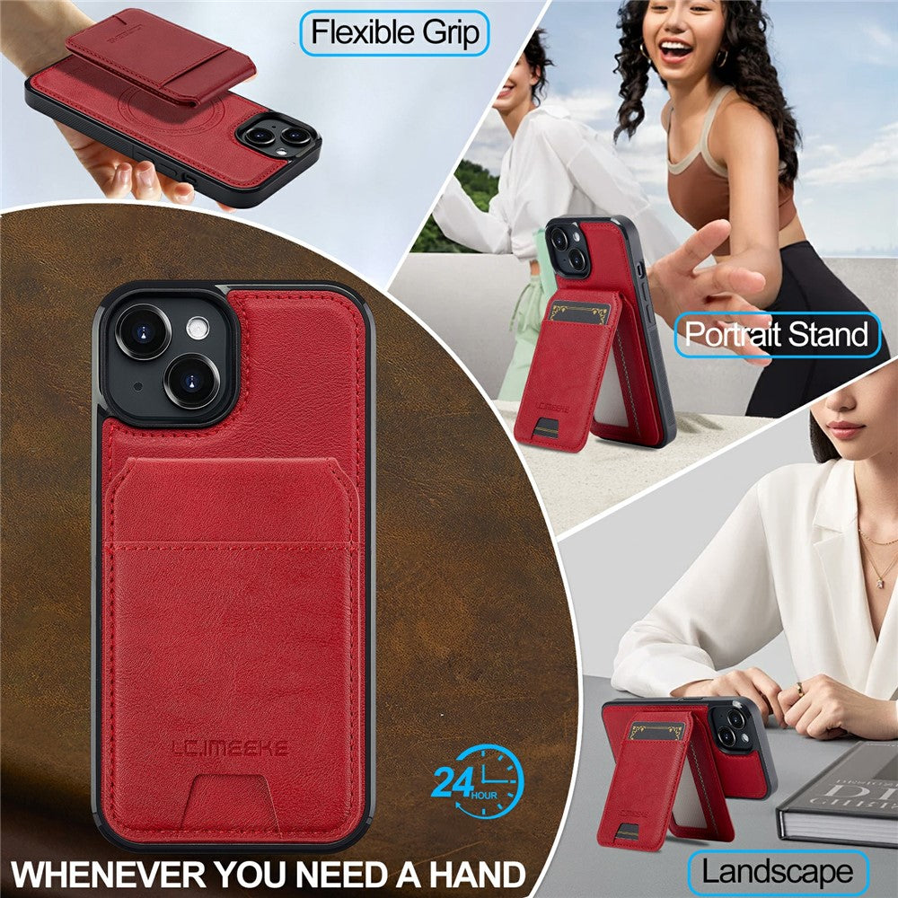 LC.IMEEKE L3 For iPhone 15 Plus Magnetic Case Detachable Card Holder Leather+TPU Mobile Cover