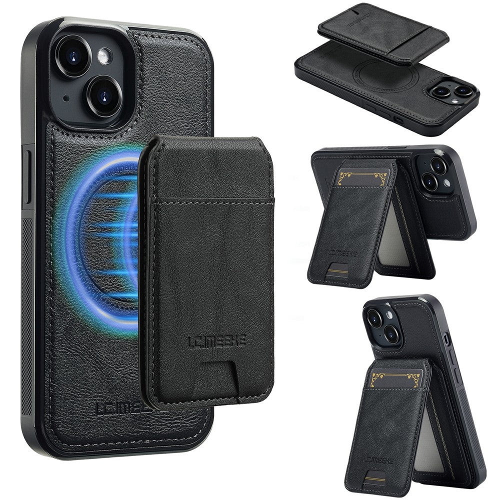 LC.IMEEKE L3 For iPhone 15 Plus Magnetic Case Detachable Card Holder Leather+TPU Mobile Cover