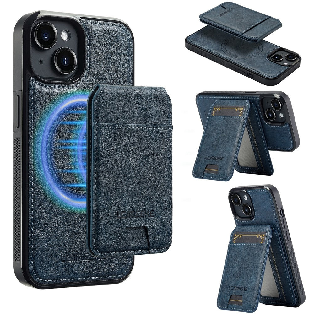 LC.IMEEKE L3 For iPhone 15 Plus Magnetic Case Detachable Card Holder Leather+TPU Mobile Cover