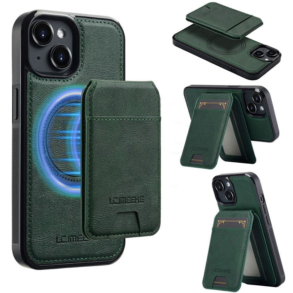 LC.IMEEKE L3 For iPhone 15 Plus Magnetic Case Detachable Card Holder Leather+TPU Mobile Cover