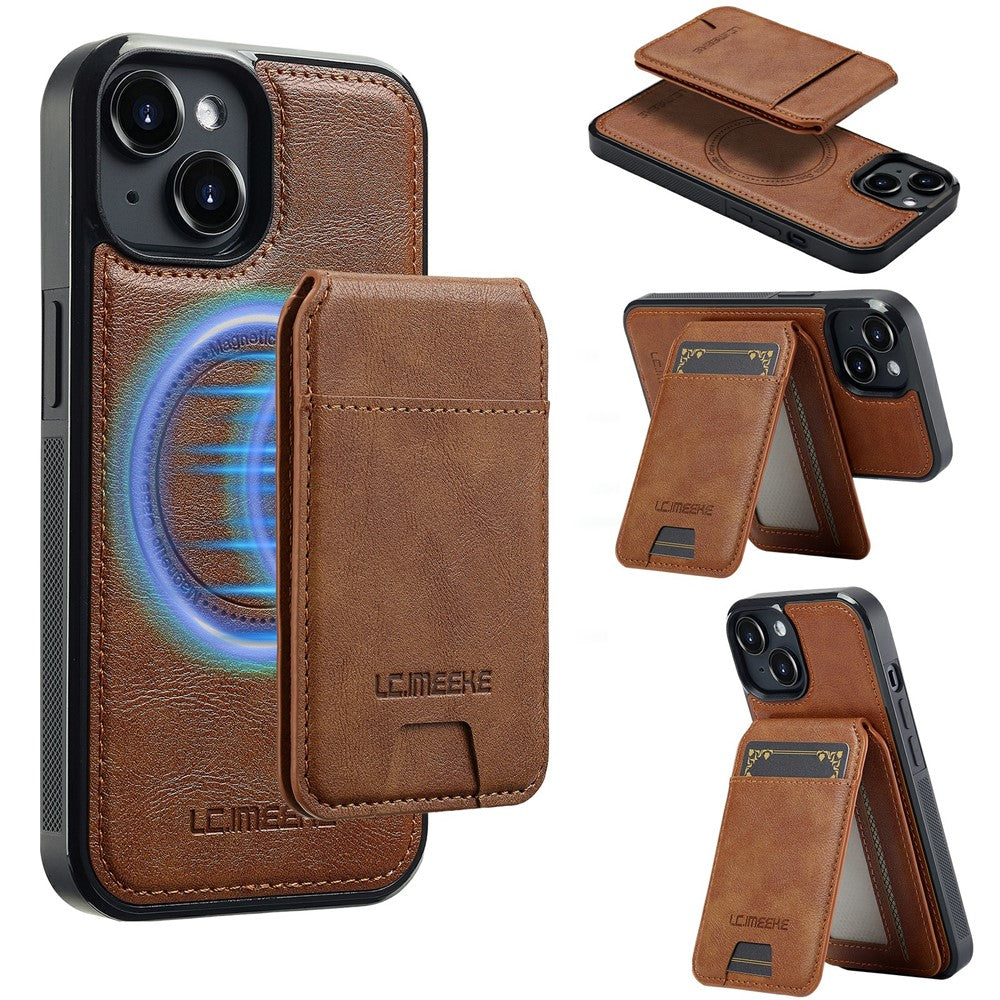 LC.IMEEKE L3 For iPhone 15 Plus Magnetic Case Detachable Card Holder Leather+TPU Mobile Cover