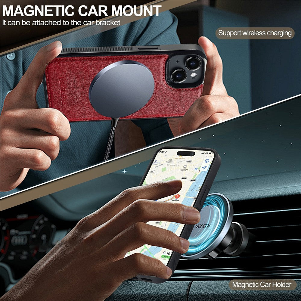 LC.IMEEKE For iPhone 15 Plus Magnetic Case Compatible with MagSafe Leather+TPU Back Cover