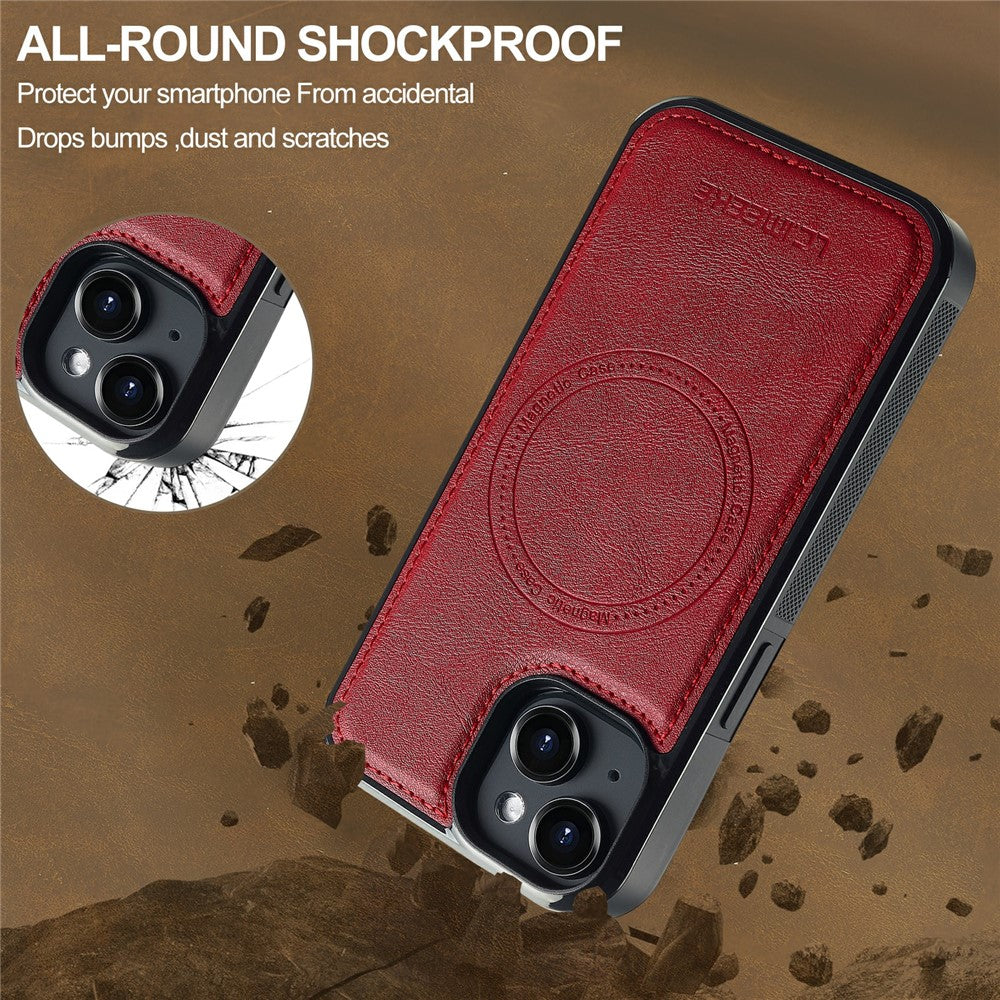 LC.IMEEKE For iPhone 15 Plus Magnetic Case Compatible with MagSafe Leather+TPU Back Cover