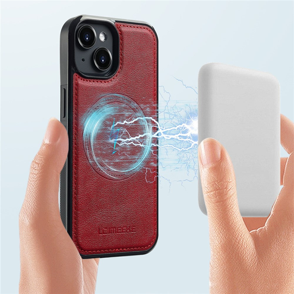 LC.IMEEKE For iPhone 15 Plus Magnetic Case Compatible with MagSafe Leather+TPU Back Cover