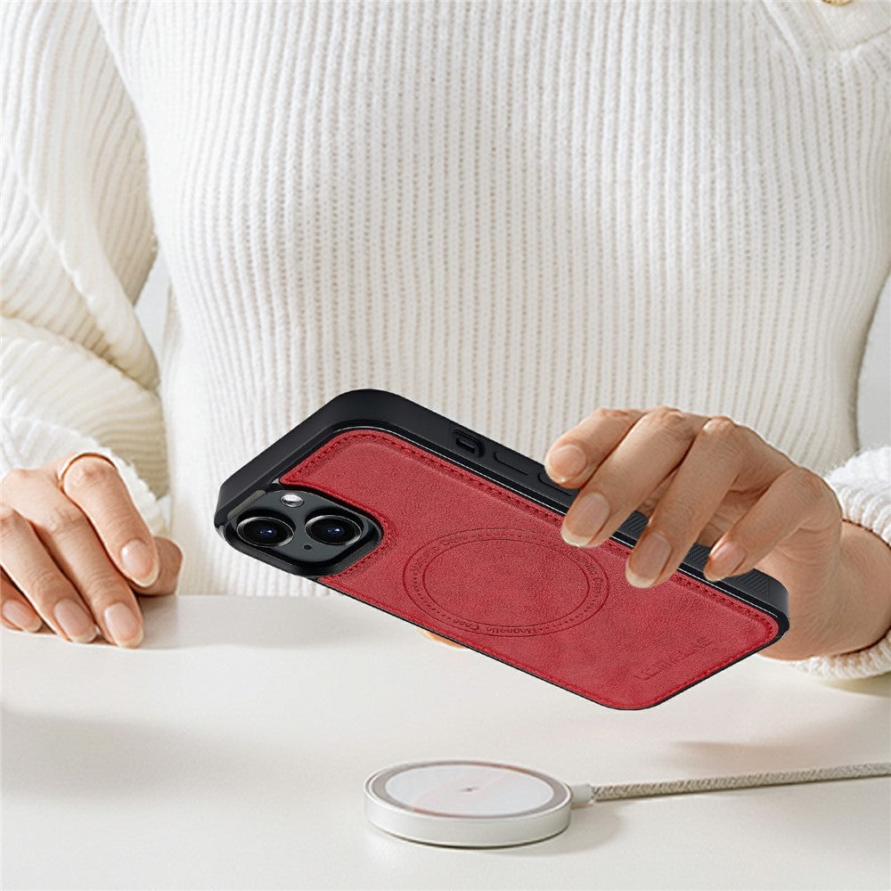 LC.IMEEKE For iPhone 15 Plus Magnetic Case Compatible with MagSafe Leather+TPU Back Cover
