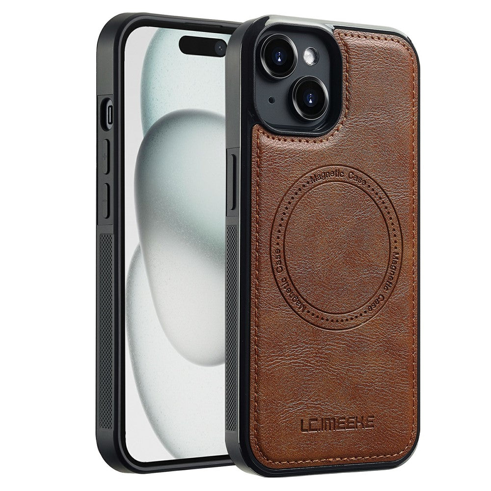LC.IMEEKE For iPhone 15 Plus Magnetic Case Compatible with MagSafe Leather+TPU Back Cover
