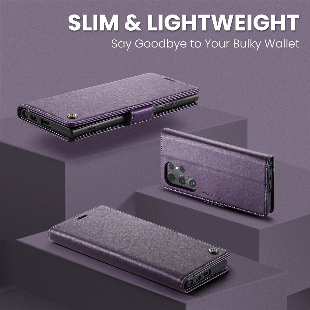 CASEME 023 For Samsung Galaxy S25 Ultra Leather Case RFID Blocking 3 Card Slot Mobile Cover