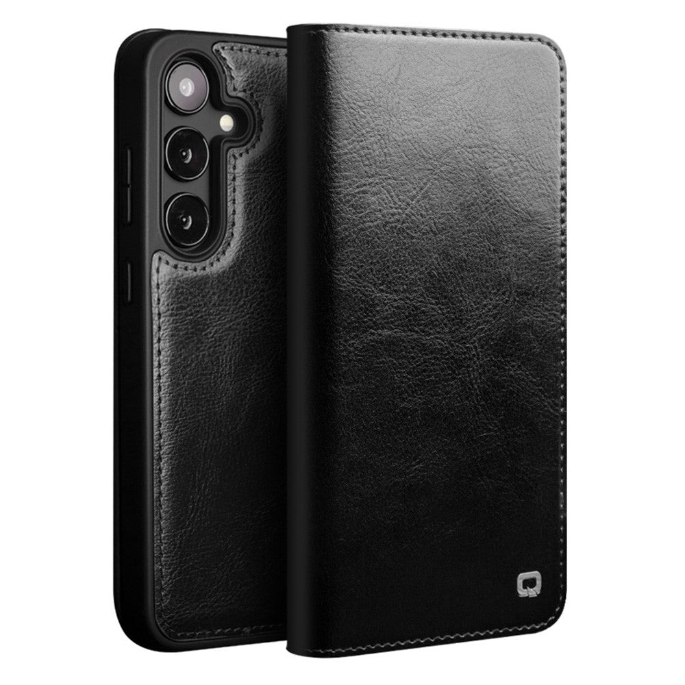 QIALINO For Samsung Galaxy S25+ Case Wallet Flip Stand Phone Cover Genuine Cow Leather