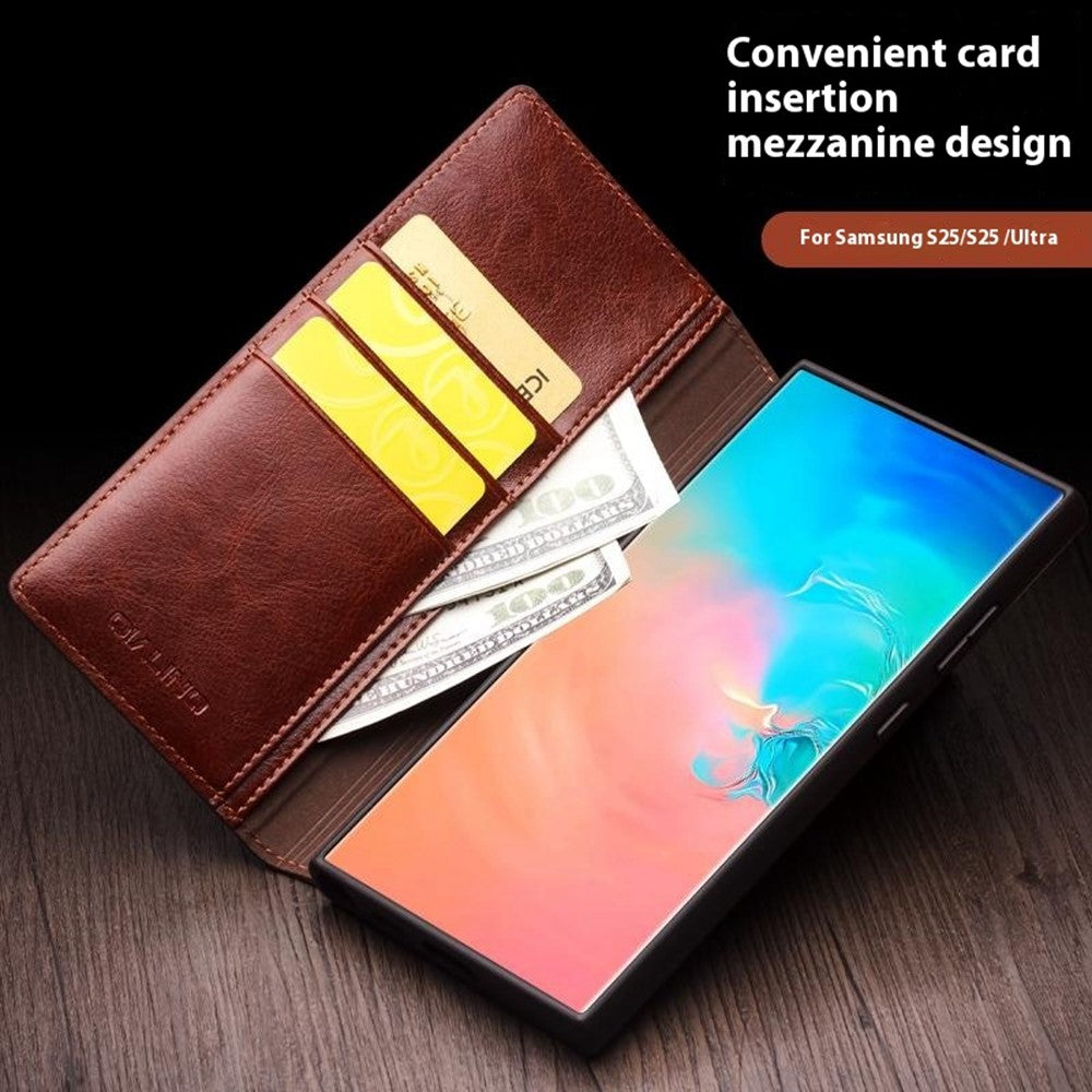 QIALINO For Samsung Galaxy S25 Case Wallet Flip Stand Phone Cover Genuine Cow Leather