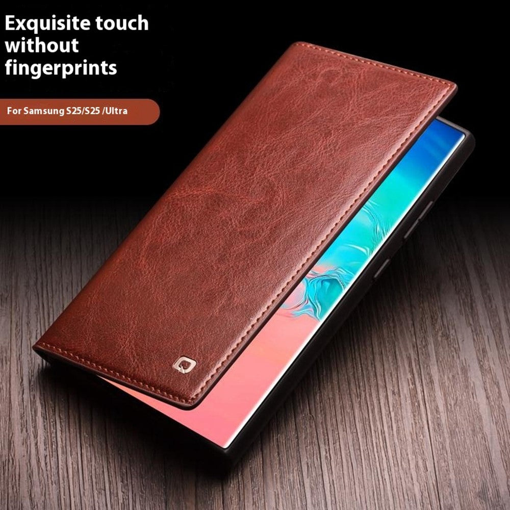 QIALINO For Samsung Galaxy S25 Case Wallet Flip Stand Phone Cover Genuine Cow Leather