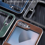 Samsung Galaxy Z Flip7 FE 5G / Z Flip6 5G Magnetiskt fodral Läder+PC+Metall mobilskal