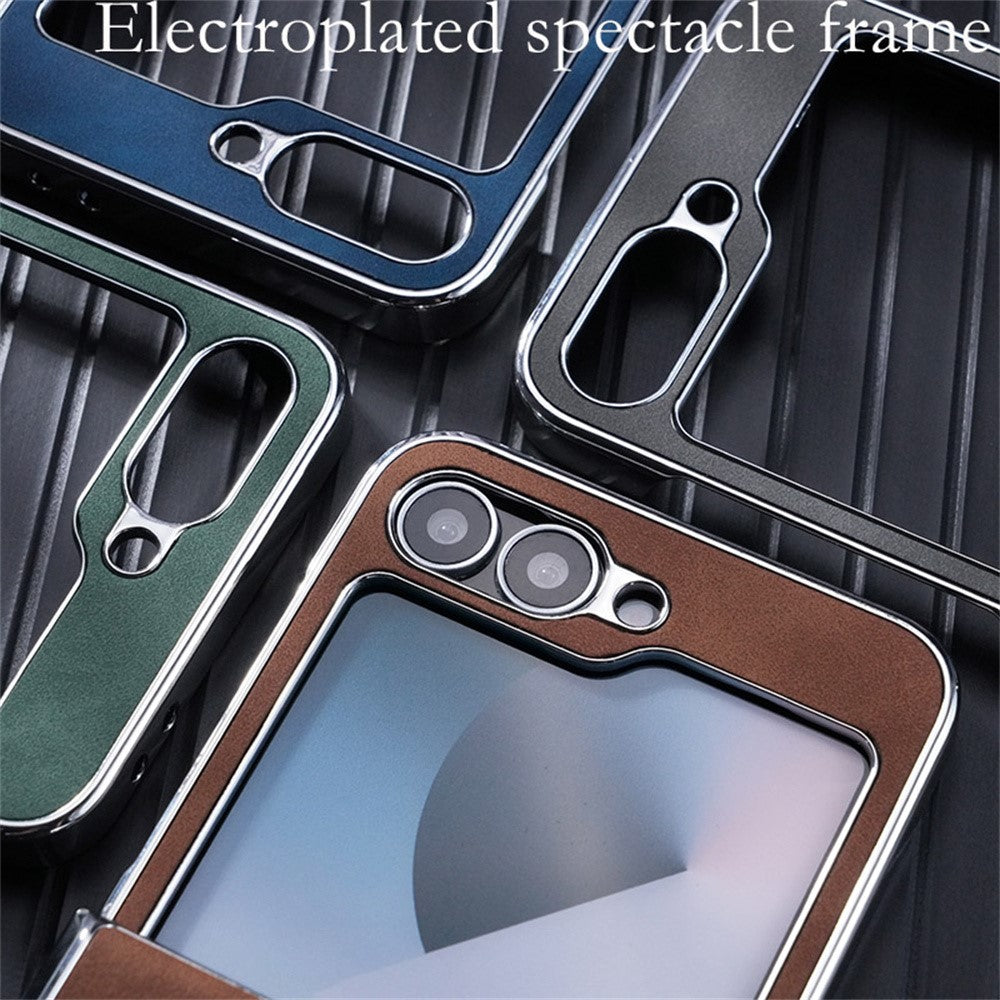 Samsung Galaxy Z Flip7 FE 5G / Z Flip6 5G Magnetiskt fodral Läder+PC+Metall mobilskal