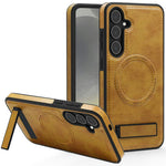 For Samsung Galaxy S25 Magnetic Case with Folded Kickstand PC Silicone Leather Phone Back Cover