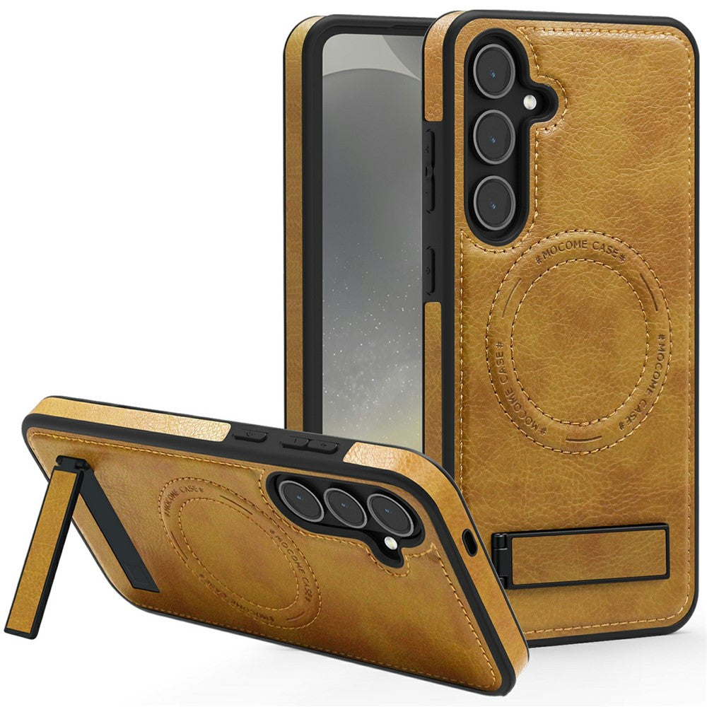 For Samsung Galaxy S25 Magnetic Case with Folded Kickstand PC Silicone Leather Phone Back Cover