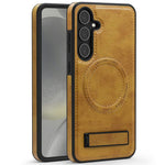For Samsung Galaxy S25 Magnetic Case with Folded Kickstand PC Silicone Leather Phone Back Cover