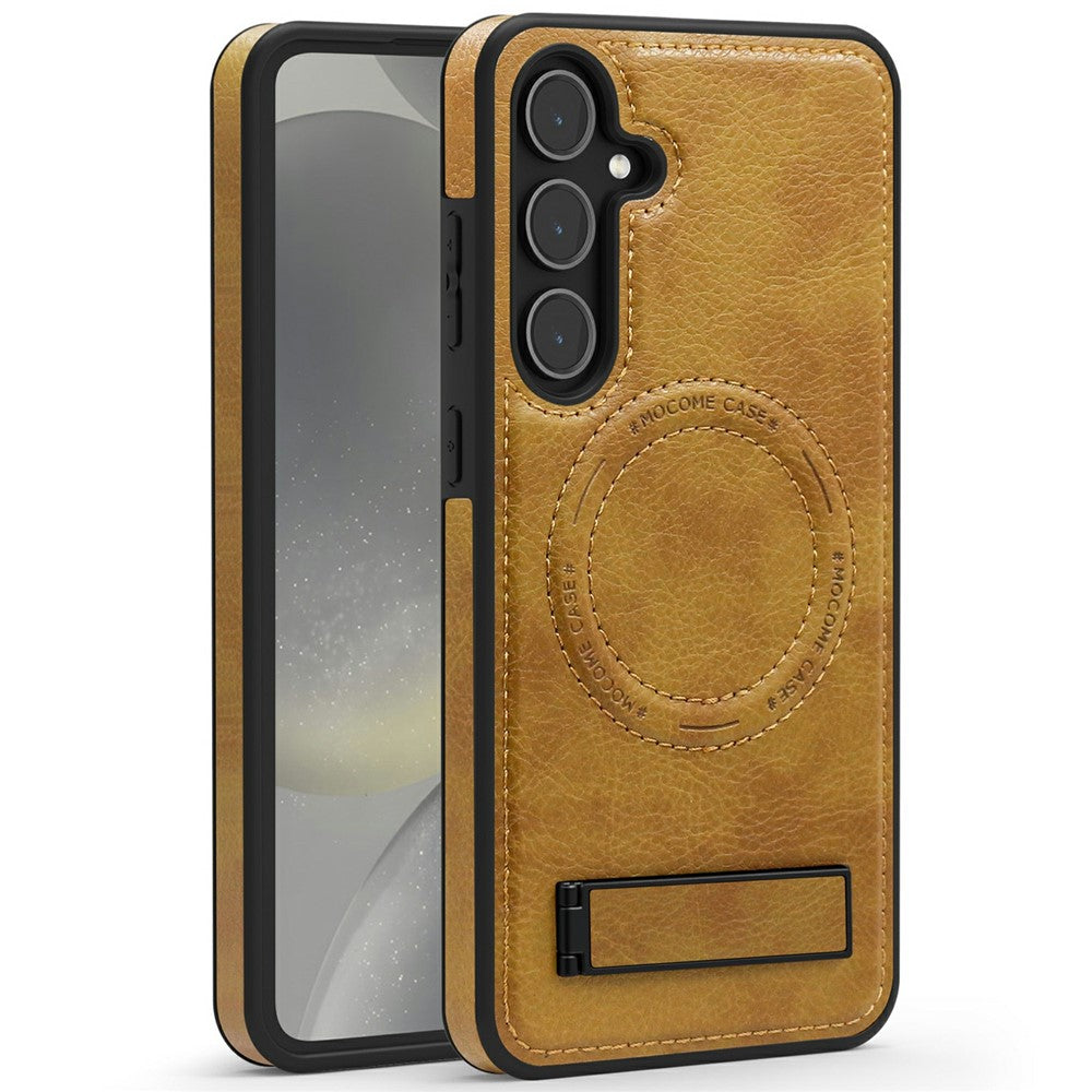For Samsung Galaxy S25 Magnetic Case with Folded Kickstand PC Silicone Leather Phone Back Cover