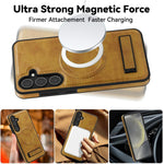 For Samsung Galaxy S25 Magnetic Case with Folded Kickstand PC Silicone Leather Phone Back Cover