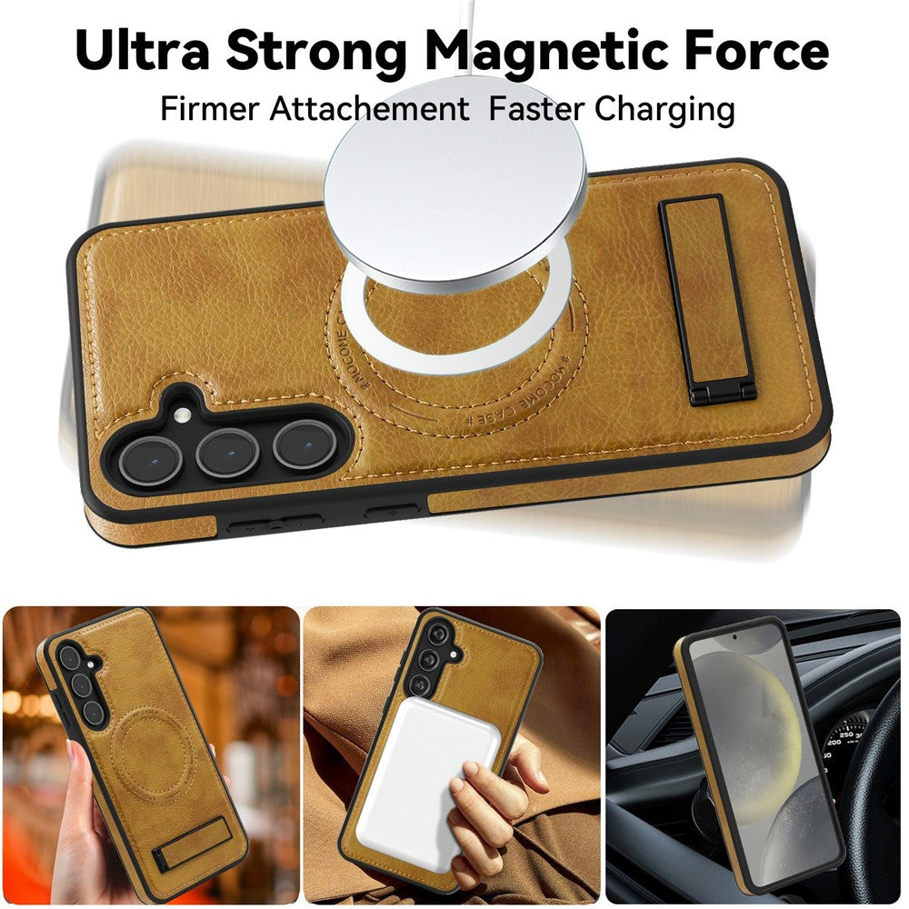 For Samsung Galaxy S25 Magnetic Case with Folded Kickstand PC Silicone Leather Phone Back Cover