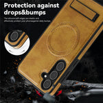 For Samsung Galaxy S25 Magnetic Case with Folded Kickstand PC Silicone Leather Phone Back Cover