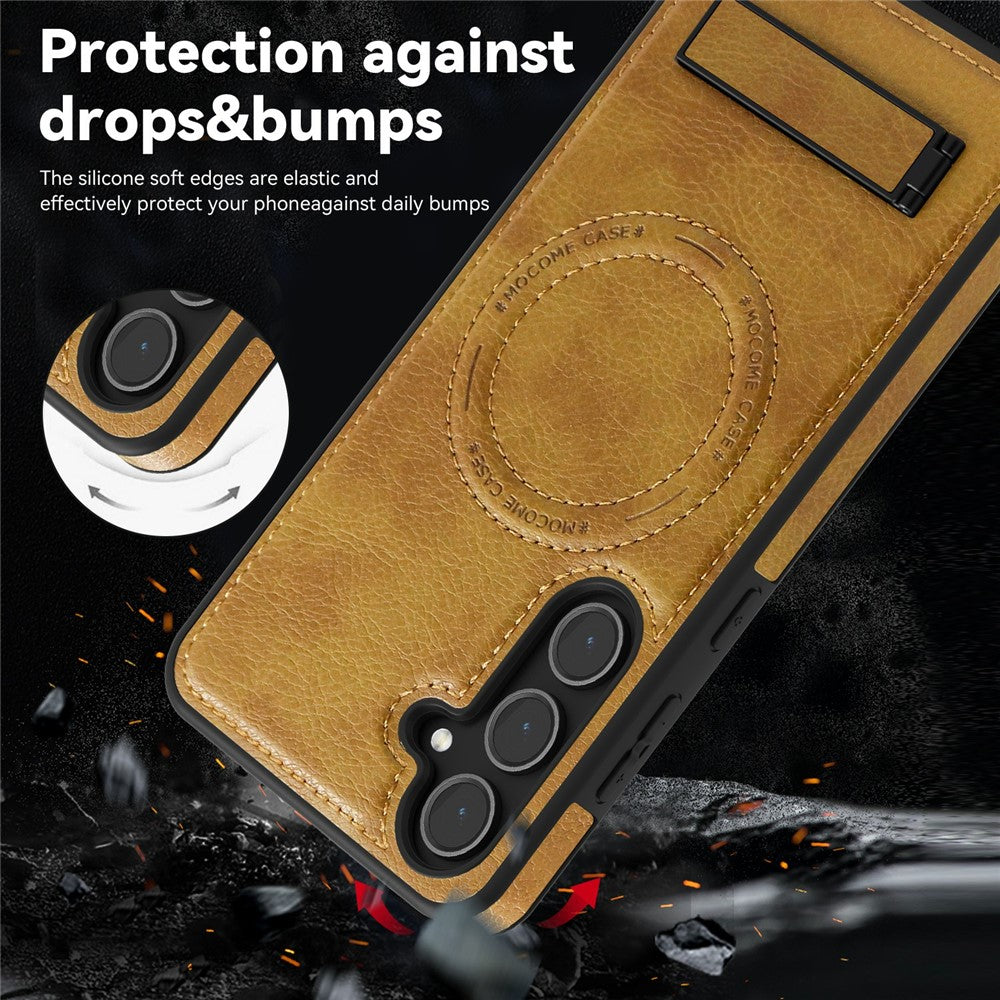 For Samsung Galaxy S25 Magnetic Case with Folded Kickstand PC Silicone Leather Phone Back Cover