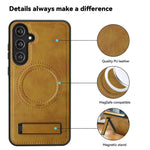 For Samsung Galaxy S25 Magnetic Case with Folded Kickstand PC Silicone Leather Phone Back Cover