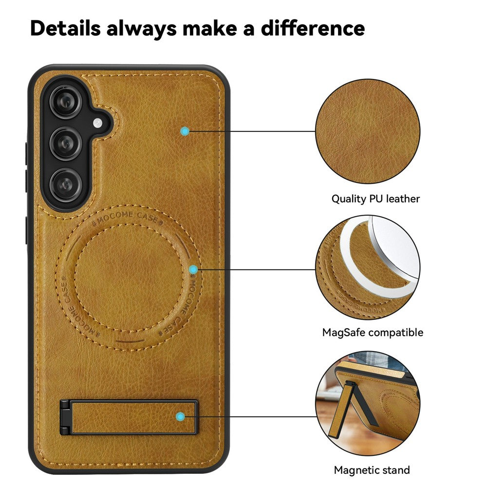 For Samsung Galaxy S25 Magnetic Case with Folded Kickstand PC Silicone Leather Phone Back Cover