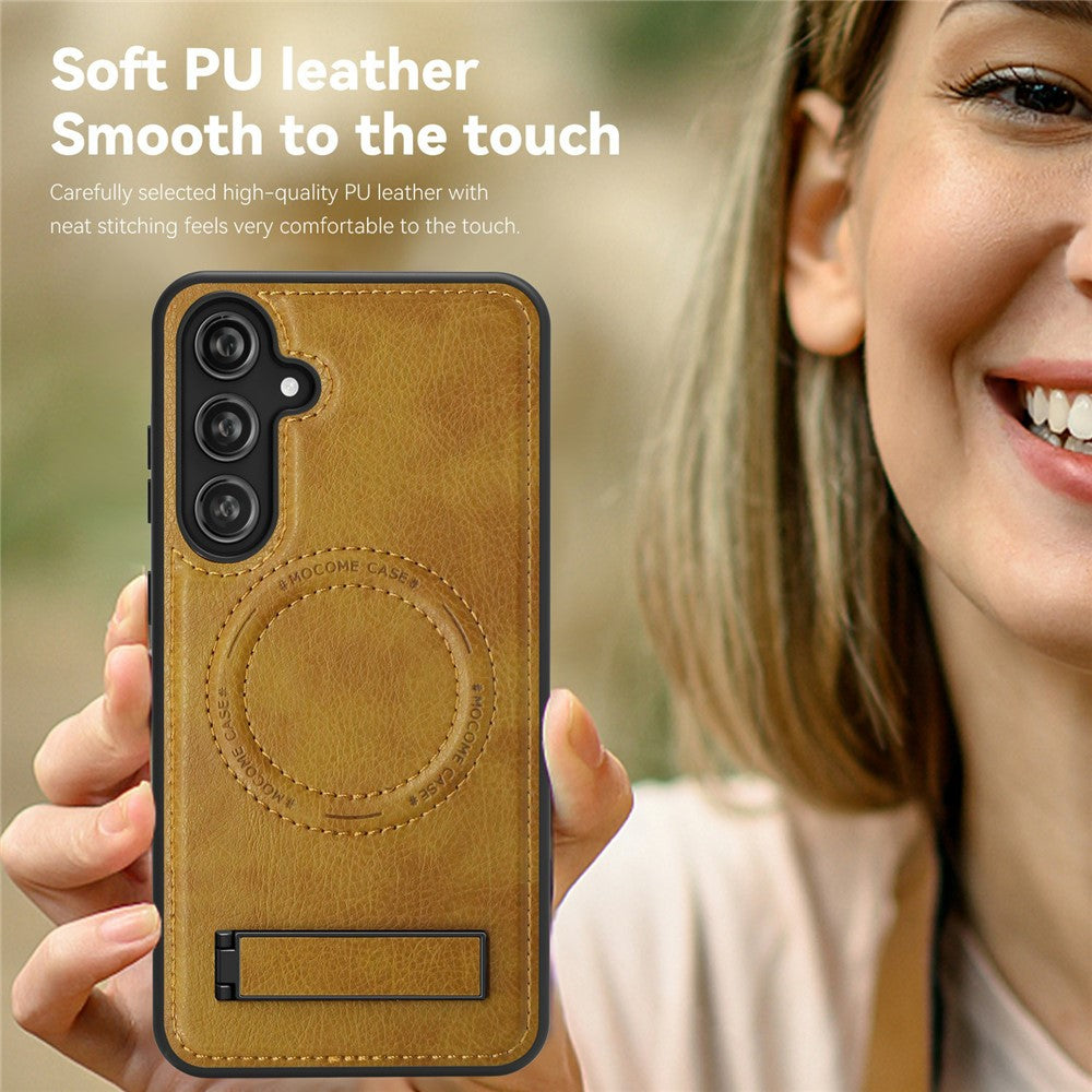For Samsung Galaxy S25 Magnetic Case with Folded Kickstand PC Silicone Leather Phone Back Cover