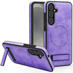For Samsung Galaxy S25 Magnetic Case with Folded Kickstand PC Silicone Leather Phone Back Cover