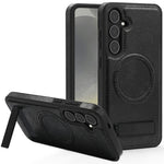 For Samsung Galaxy S25 Magnetic Case with Folded Kickstand PC Silicone Leather Phone Back Cover