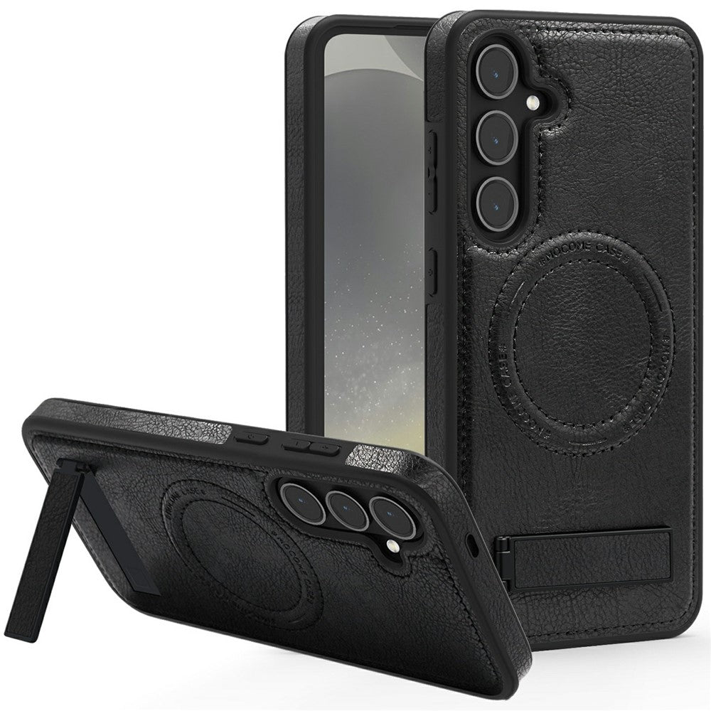 For Samsung Galaxy S25 Magnetic Case with Folded Kickstand PC Silicone Leather Phone Back Cover