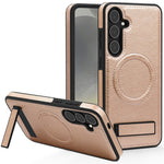 For Samsung Galaxy S25 Magnetic Case with Folded Kickstand PC Silicone Leather Phone Back Cover