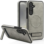 For Samsung Galaxy S25 Magnetic Case with Folded Kickstand PC Silicone Leather Phone Back Cover