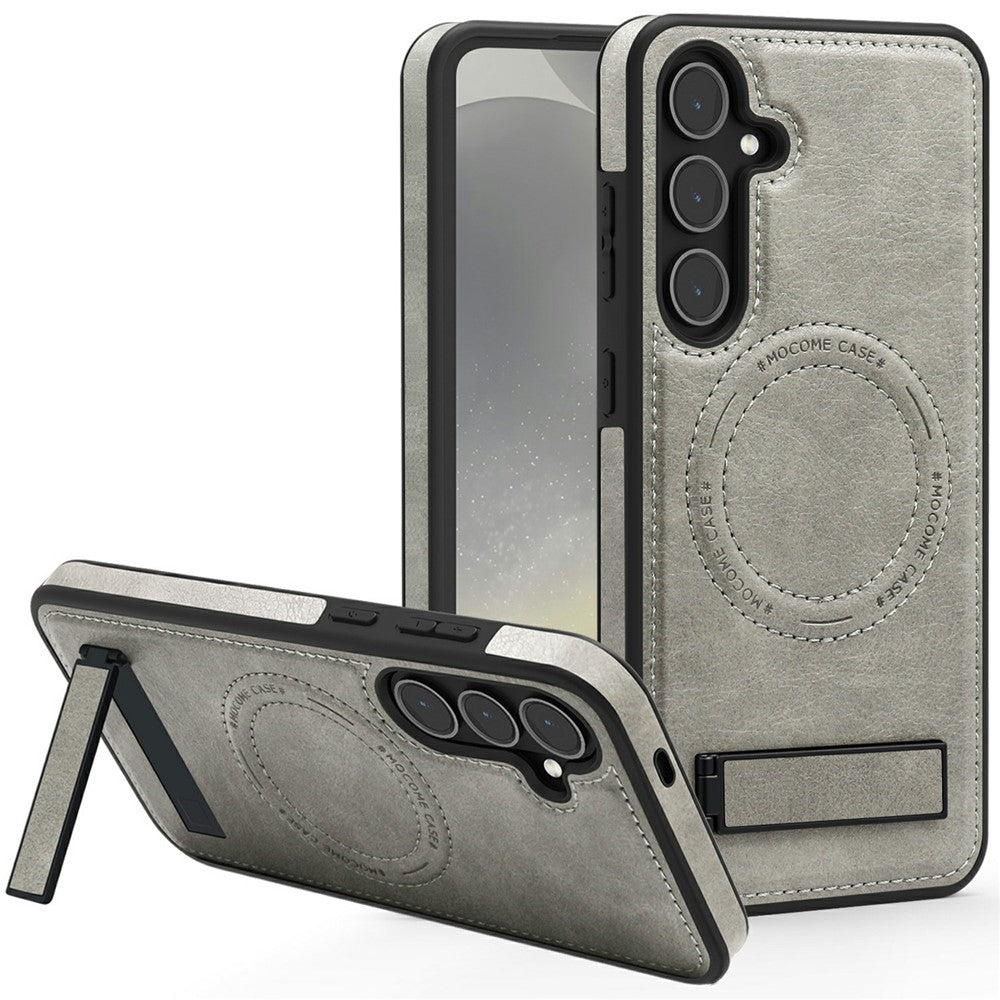 For Samsung Galaxy S25 Magnetic Case with Folded Kickstand PC Silicone Leather Phone Back Cover
